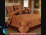 7 Pieces WESTERN Lodge Oversize Comforter Set Camel Brown Lone Star Micro Suede King Size Bedding