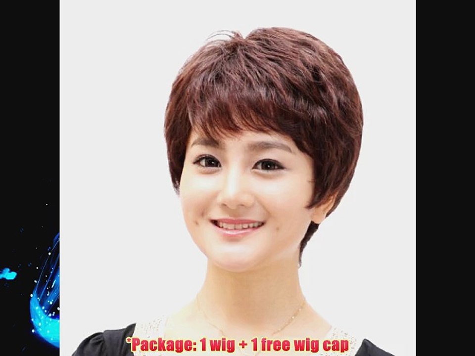 Short Dark Brown Fluffy Slight Curl Wavy Wig Middle Age Women Wig Mother Wig Office Lady OL
