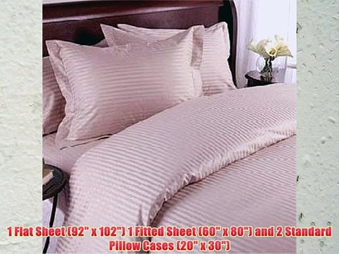 600 Thread Count Queen Siberian Goose Down Comforter 8 PC 600TC Bed in a Bag Pink Stripe 600
