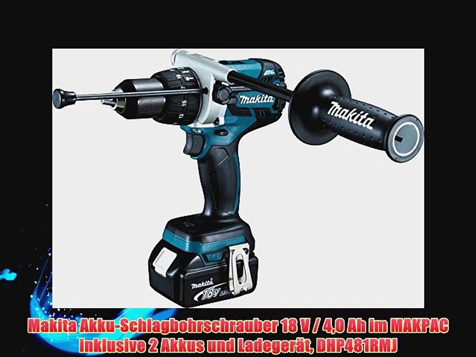 Makita Akku-Schlagbohrschrauber 18 V / 40 Ah im MAKPAC inklusive 2 Akkus und Ladeger?t DHP481RMJ