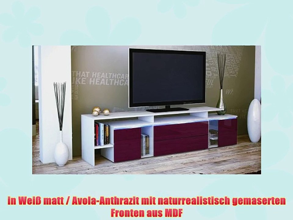 TV Board Lowboard Lissabon in Wei? / Brombeer Hochglanz