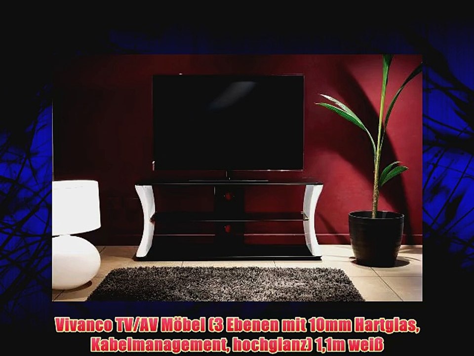 Vivanco TV/AV M?bel (3 Ebenen mit 10mm Hartglas Kabelmanagement hochglanz) 11m wei?
