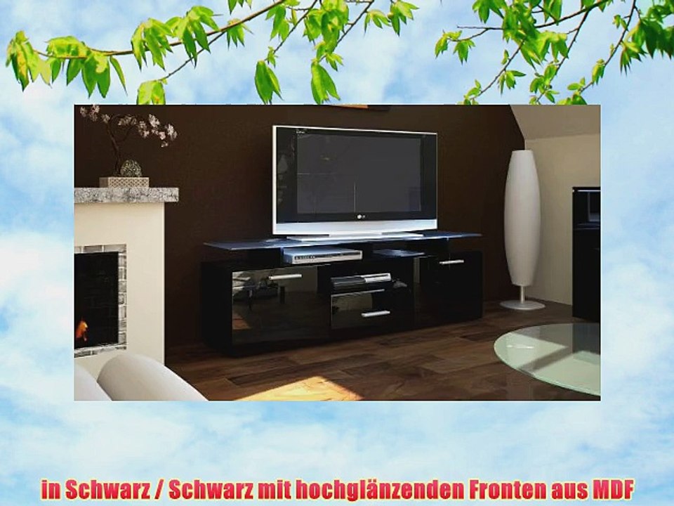 TV Board Lowboard Almada in Schwarz / Schwarz Hochglanz