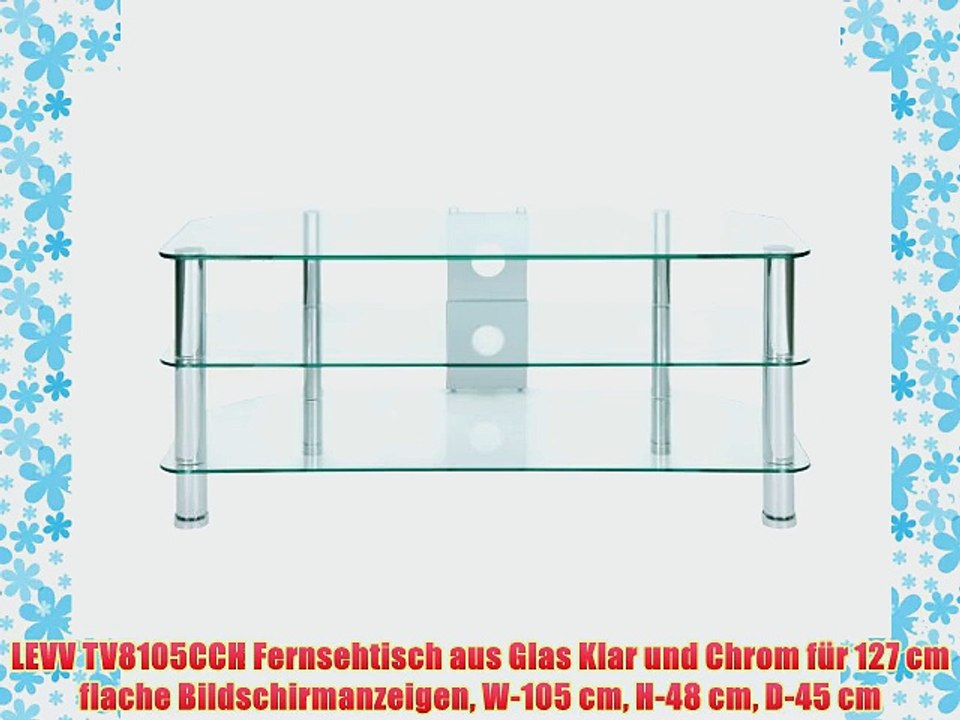 LEVV TV8105CCH Fernsehtisch aus Glas Klar und Chrom f?r 127 cm flache Bildschirmanzeigen W-105