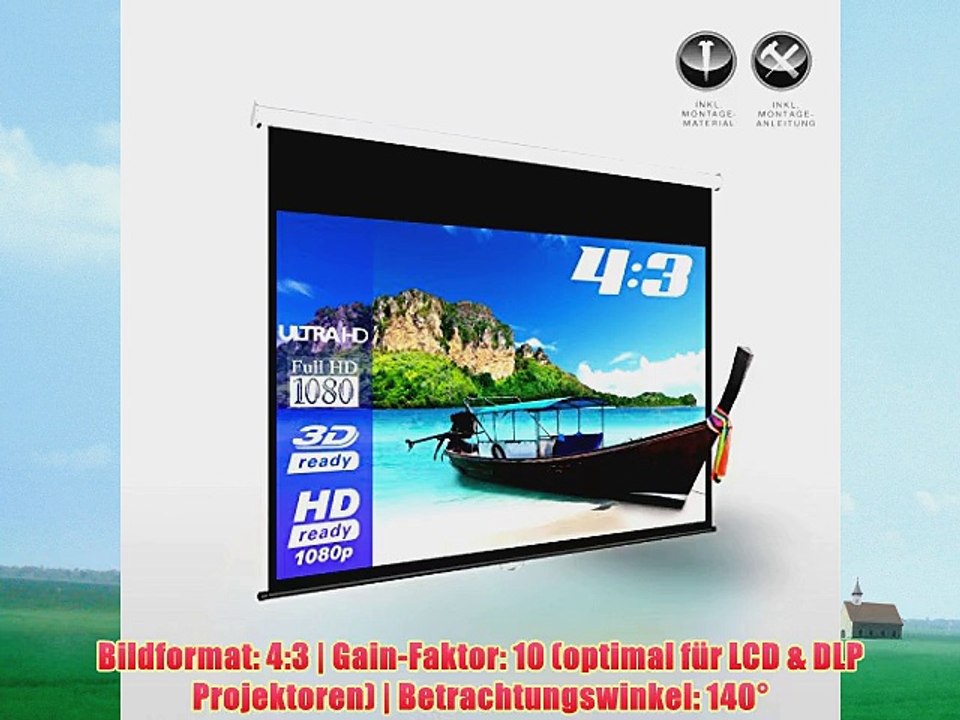 eSmart Germany Rollo Leinwand MIROLO | Gesamtbreite 221cm | Darstellungsfl?che 203cm x 152cm