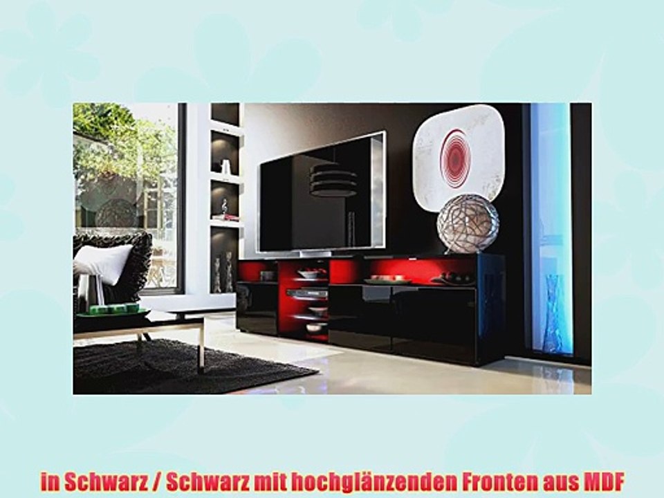TV Board Lowboard Granada V2 in Schwarz / Schwarz Hochglanz