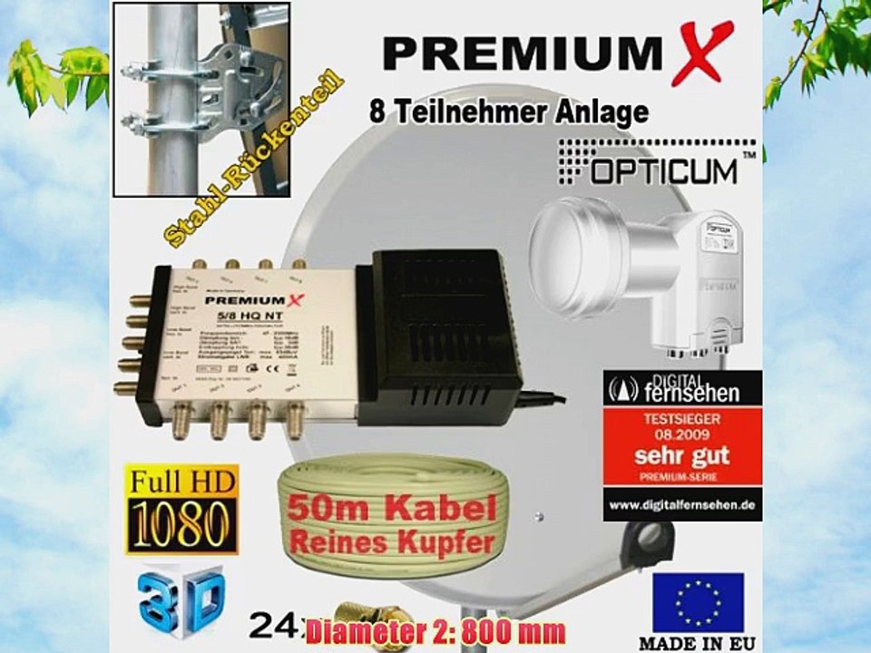 PremiumX 80 cm Sat Sch?ssel Spiegel   5/8 Multischalter   Quattro Opticum LNB 01dB   50m Reines