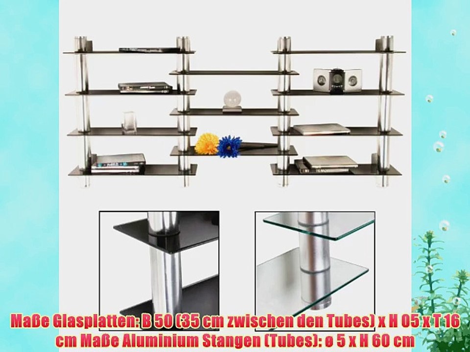 CD DVD Wandregal Varianten: Klarglas / Schwarzglas Aluminium Tubes H?he 60 cm f?r 300 CDs Rack