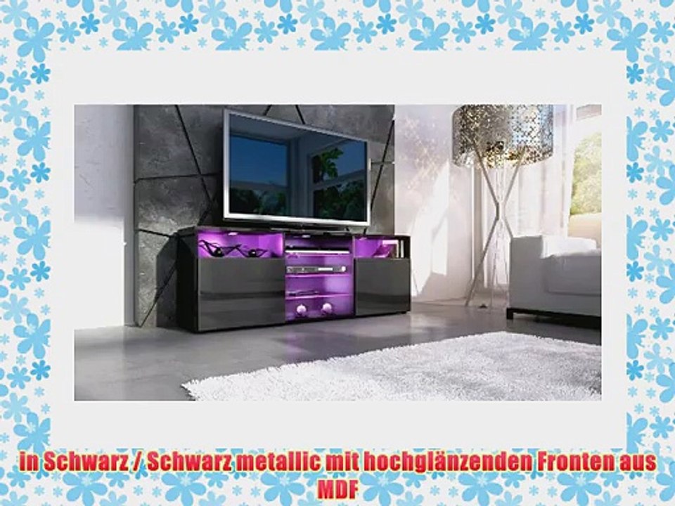 TV Board Lowboard Granada in Schwarz / Schwarz metallic Hochglanz