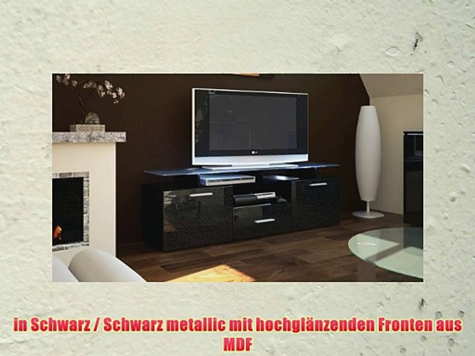 TV Board Lowboard Almada in Schwarz / Schwarz metallic Hochglanz
