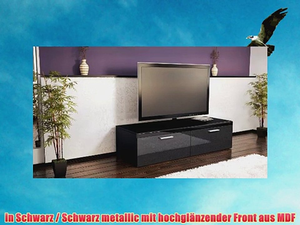 TV Board Lowboard Atlanta in Schwarz / Schwarz metallic Hochglanz