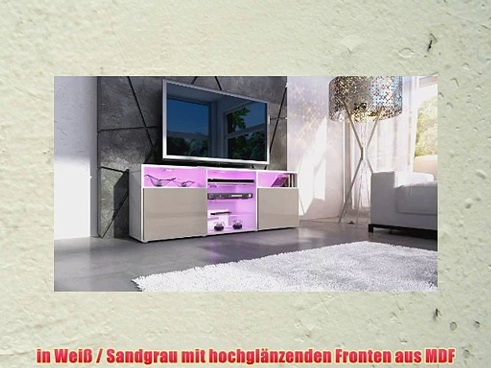 TV Board Lowboard Granada in Wei? / Sandgrau Hochglanz