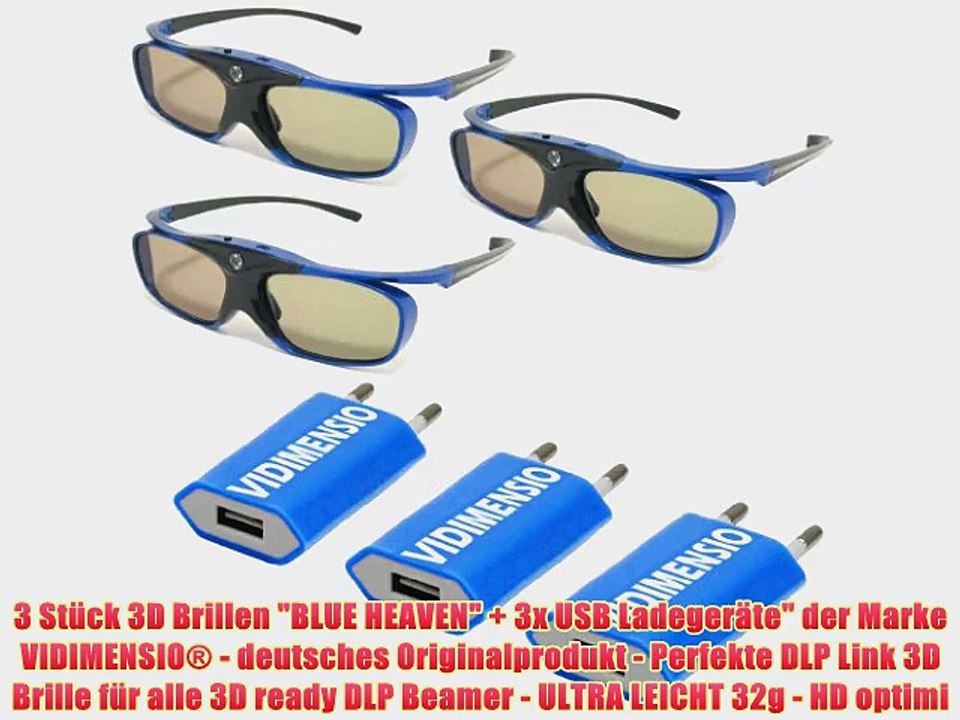 3 St?ck 3D Brillen BLUE HEAVEN   3x USB Ladeger?te der Marke VIDIMENSIO? - deutsches Originalprodukt