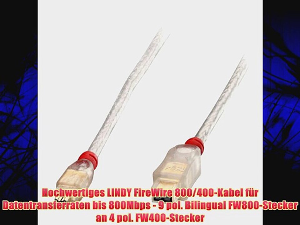 Lindy 30793 - Premium FireWire 800-Kabel - 9 pol. Bilingual FW800-Stecker an 4 pol. FW400-Stecker