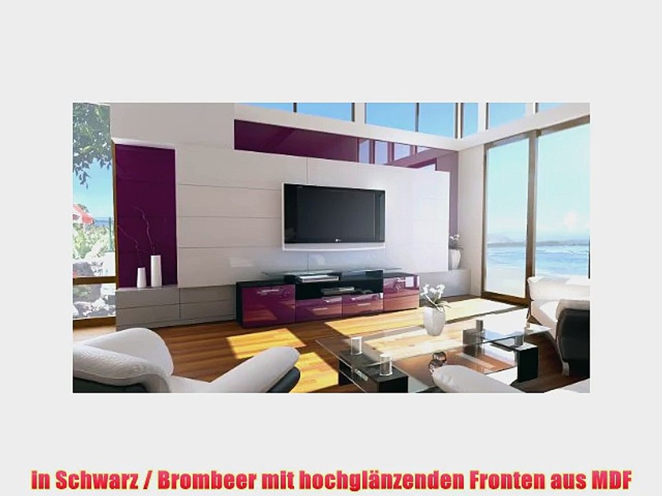 TV Board Lowboard Almada V2 in Schwarz / Brombeer Hochglanz