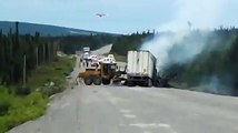 Water Bomber Drops Its Load on a Truck Accident