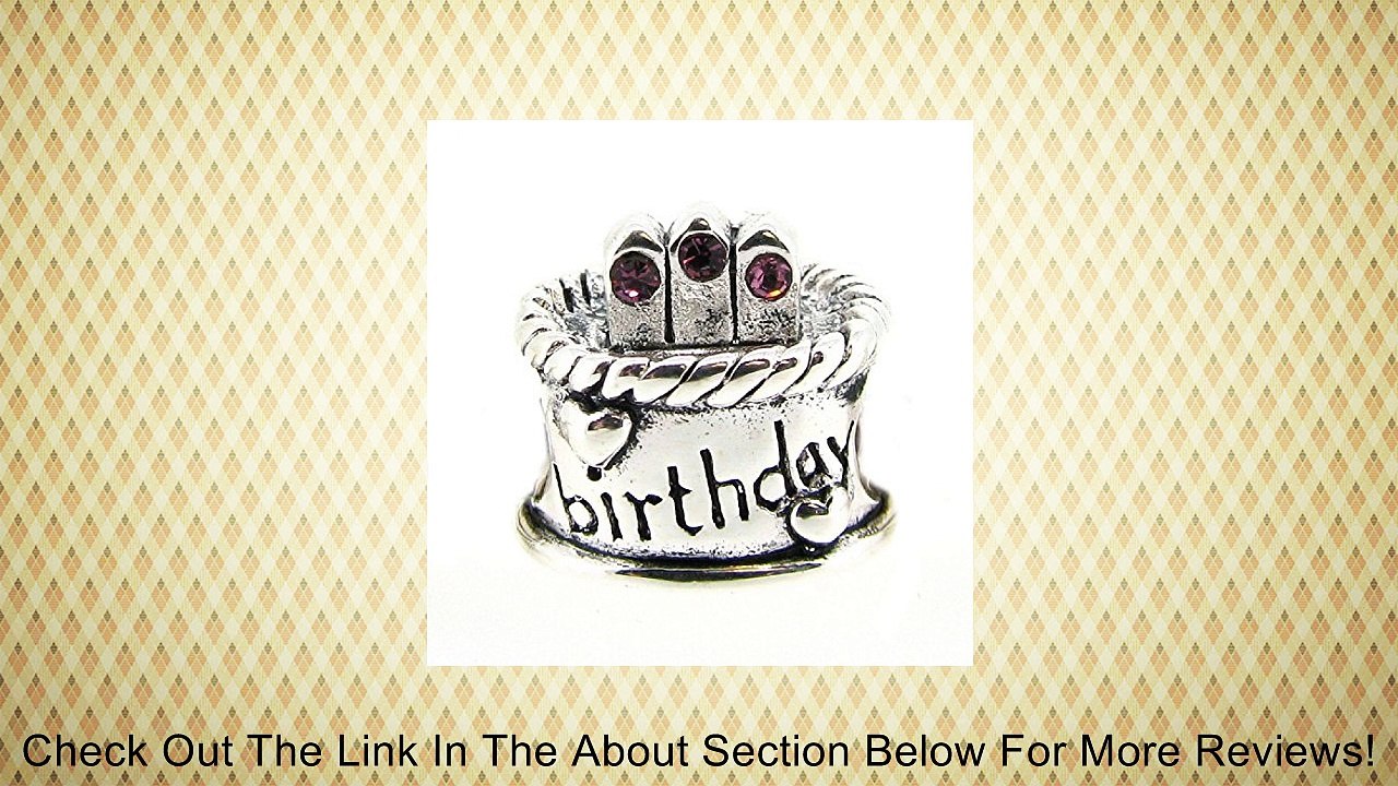 Sterling Silver Birthday Cake Amethyst CZ Crystal Feburary Birthstone Bead F/ European Charm Bracelets Review