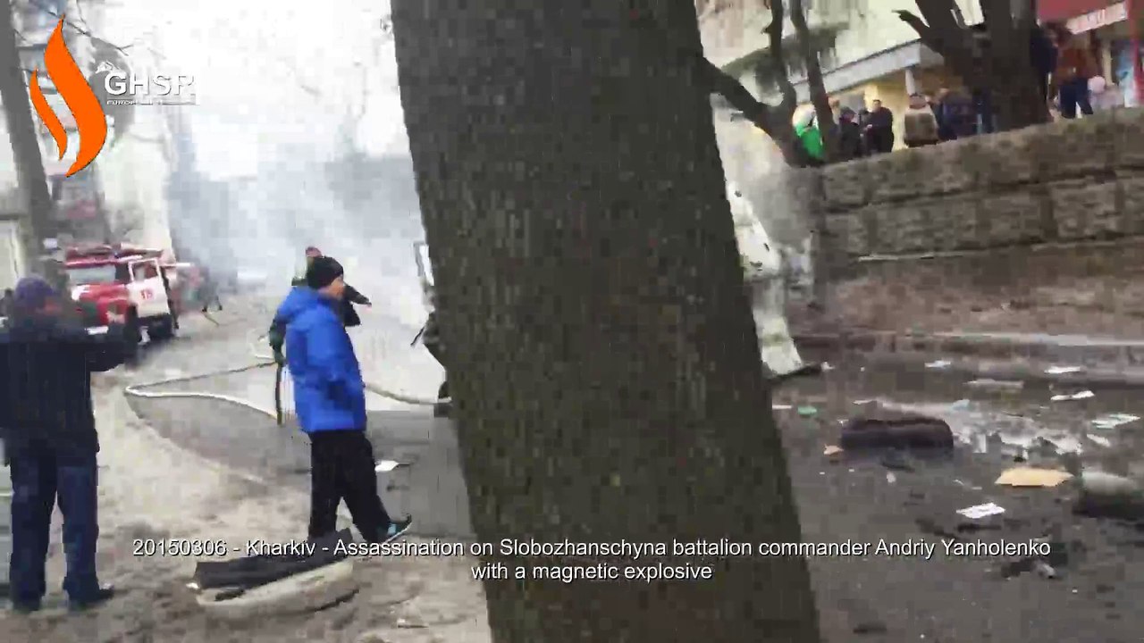 20150306 - Kharkiv - terrorist attack on Slobozhanschyna battalion commander Andriy Yanholenko