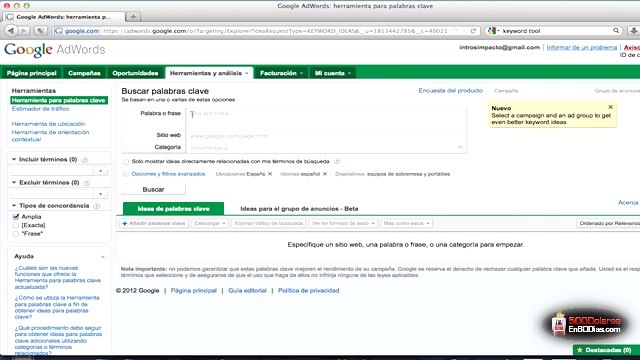 01.conoce la herramienta de palabras claves de Google AdWords 500 Dolares en 60 Dias