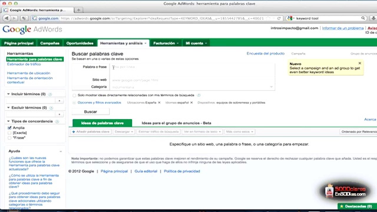 01.conoce la herramienta de palabras claves de Google AdWords   500 Dolares en 60 Dias