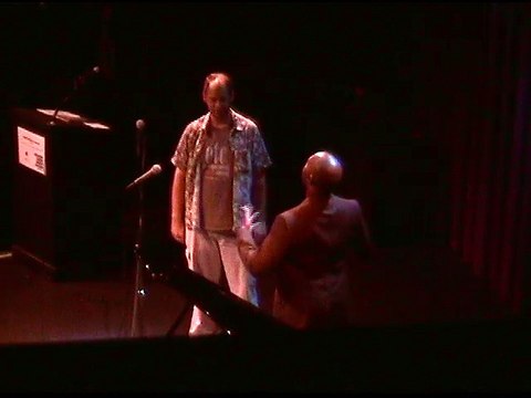 Chris Davis and Doug O'Neil hosting the Sidewalk Film festival awards