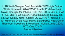 USB Wall Charger Dual Port 4.8A/24W High Output (White Limefuel L48WCW) Foldable Portable Rapid Travel Charger for iPhone 6, 6 , 5S, 5C, 5, 4S, 4; iPad 5, Air, Mini; iPod Touch, Nano; Samsung Galaxy S4, S3, S2, Galaxy Note; Kindle; LG G2; PS 4; Nexus 5, 7