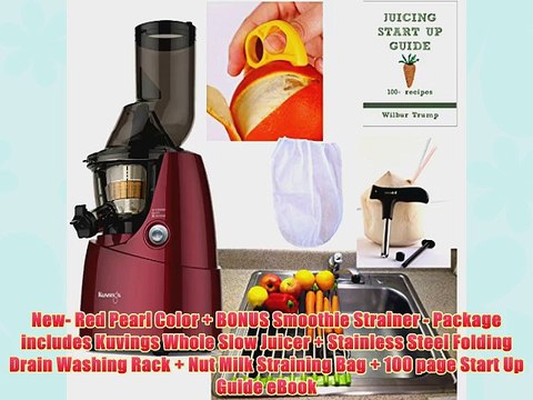 Kuvings Whole Slow Juicer RED Pearl Combo Pack 3 + Folding Drain Rack + Nut Milk Bag + Juicing
