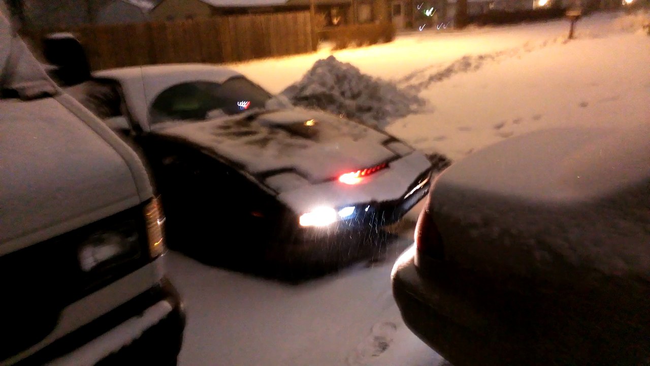My Kitt Firebird Trans Am walk around in the snow at night 2015 Knight Rider