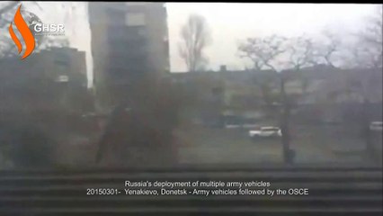 20150301-  Yenakievo, Donetsk - Army vehicles followed by the OSCE