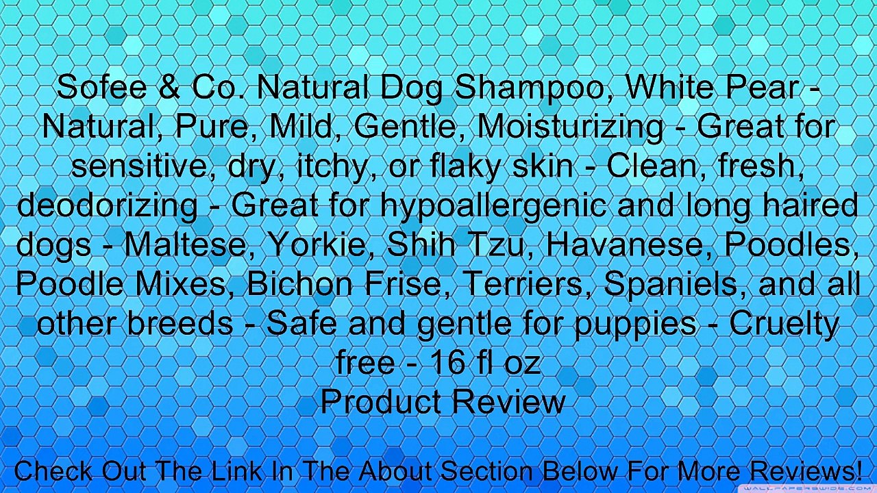 Sofee & Co. Natural Dog Shampoo, White Pear - Natural, Pure, Mild, Gentle, Moisturizing - Great for sensitive, dry, itchy, or flaky skin - Clean, fresh, deodorizing - Great for hypoallergenic and long haired dogs - Maltese, Yorkie, Shih Tzu, Havanese, Poo