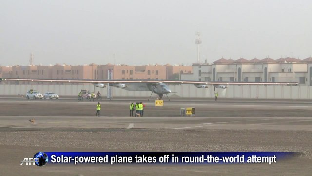 Solar-powered plane takes off in first round-the-world attempt