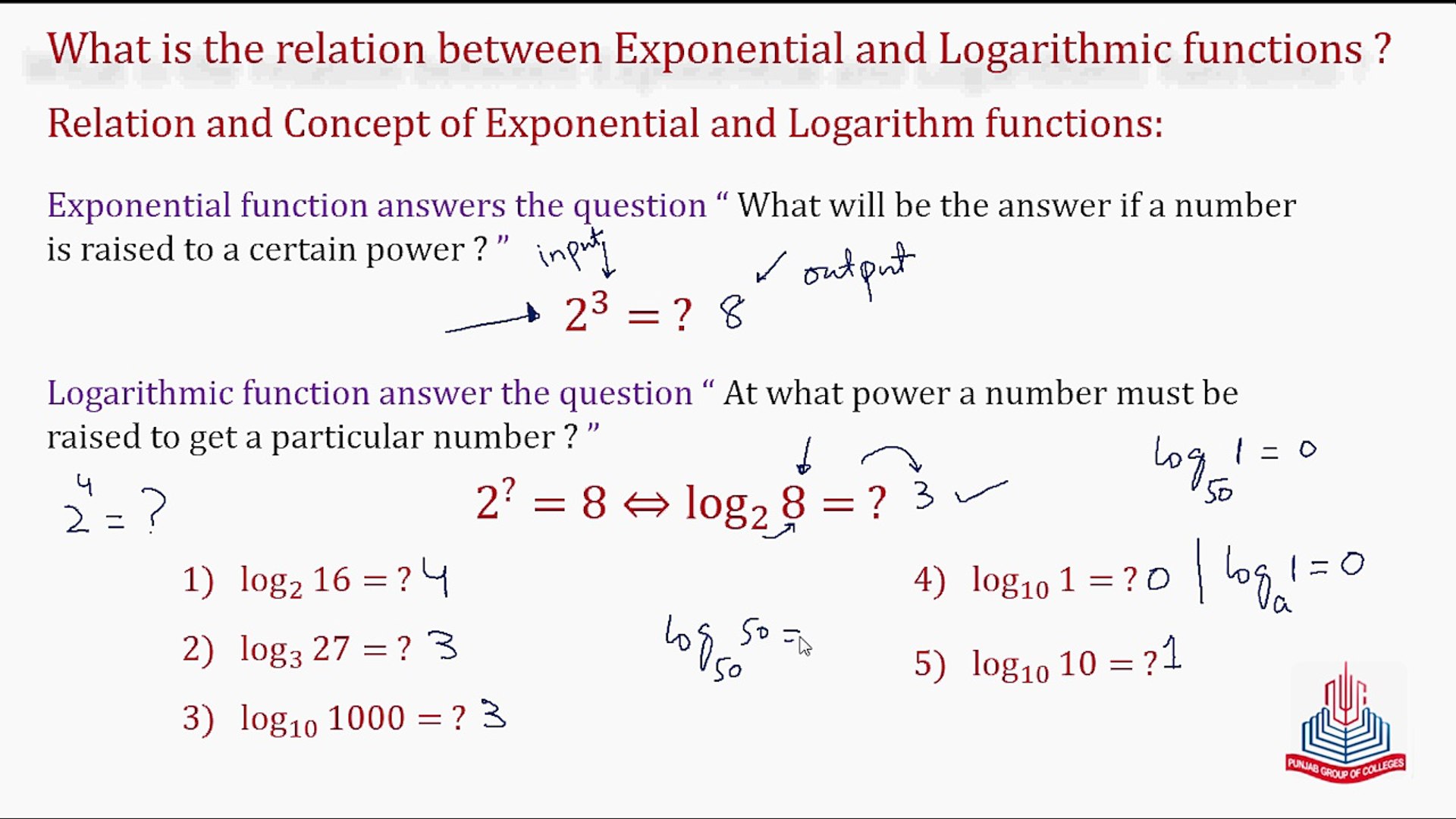 Relation Between Exponential And Logrithmic Functions Video Dailymotion