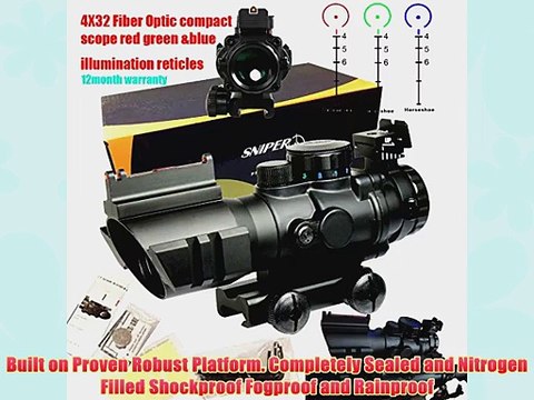 Sniper Tactical 4x32 Prismatic Glass Crosshair Reticle Scope w/ Fiber Optic Sight