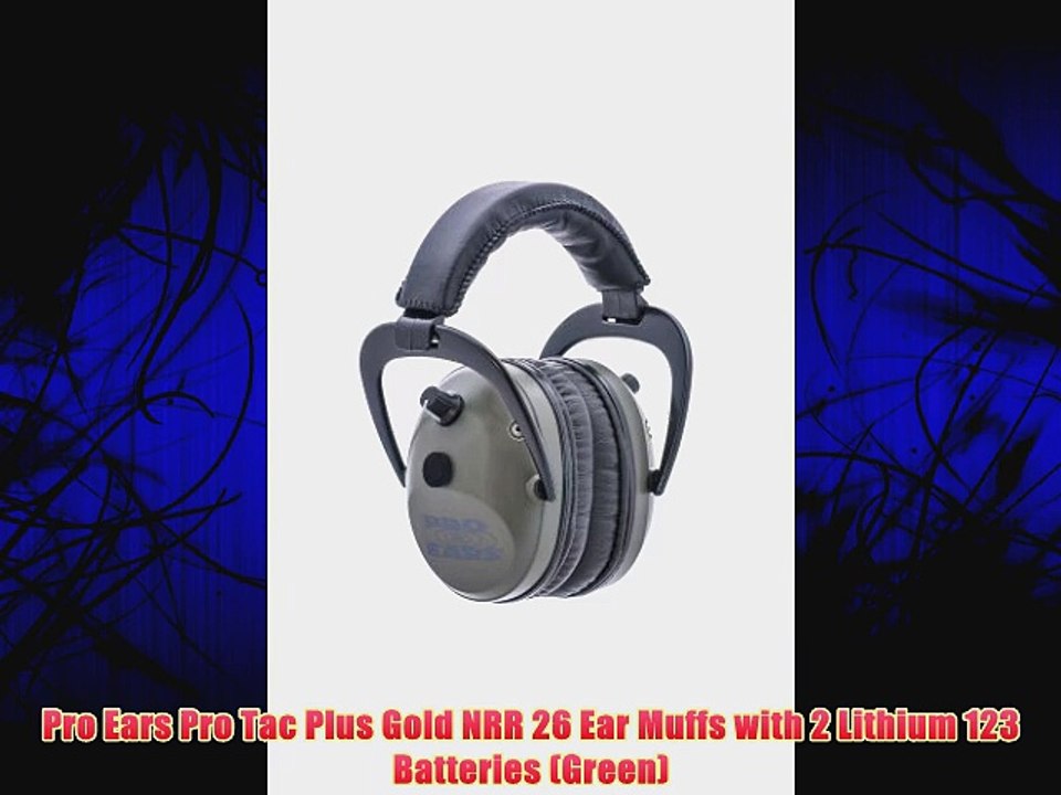 Pro Ears Pro Tac Plus Gold NRR 26 Ear Muffs with 2 Lithium 123 Batteries (Green)