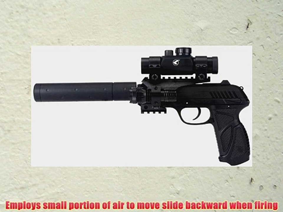 Gamo PT-85 Blowback Tactical Pellet Pistol with Quad Rail Red Green and Blue Dot Sight Laser