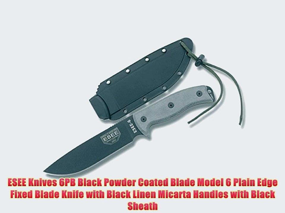 ESEE Knives 6PB Black Powder Coated Blade Model 6 Plain Edge Fixed Blade Knife with Black Linen