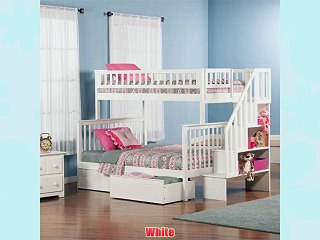 Atlantic Furniture Woodland Staircase Bunkbed Twin over Twin w/ 2 Flat Panel Bed Drawers in