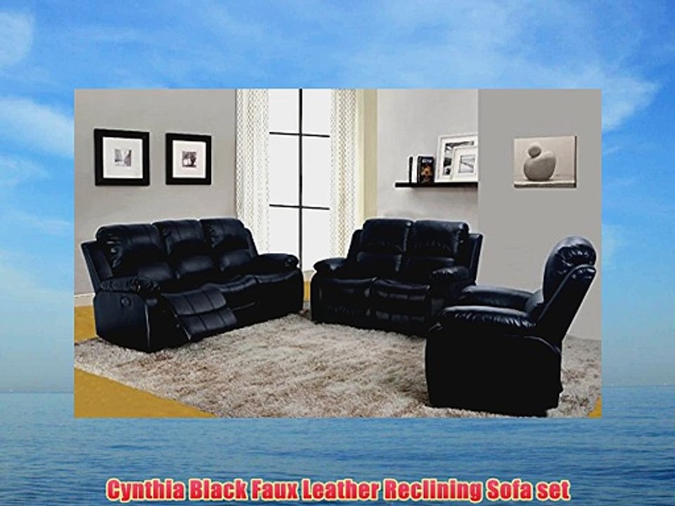 Cynthia Black Faux Leather Reclining Sofa set