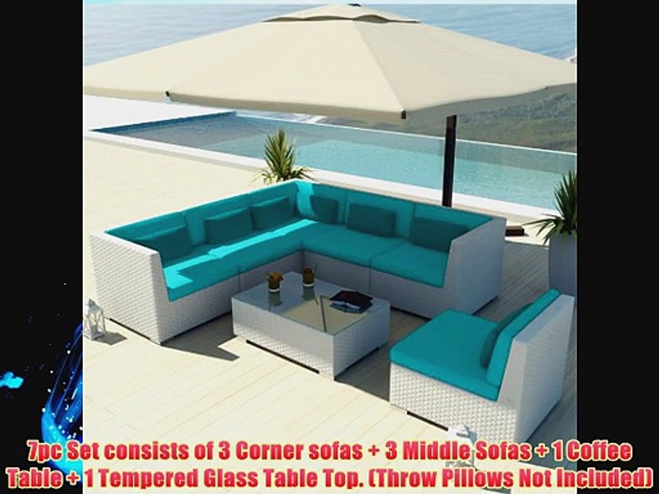 Uduka Outdoor Sectional Patio Furniture White Wicker Sofa Set Luxor Turquoise All Weather Couch
