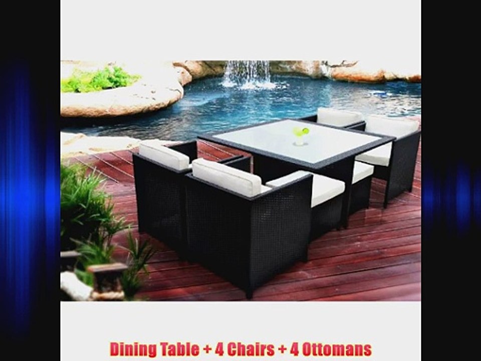 Manhattan 9 Piece Patio Furniture Outdoor Dining Set With Frosted Glass Top