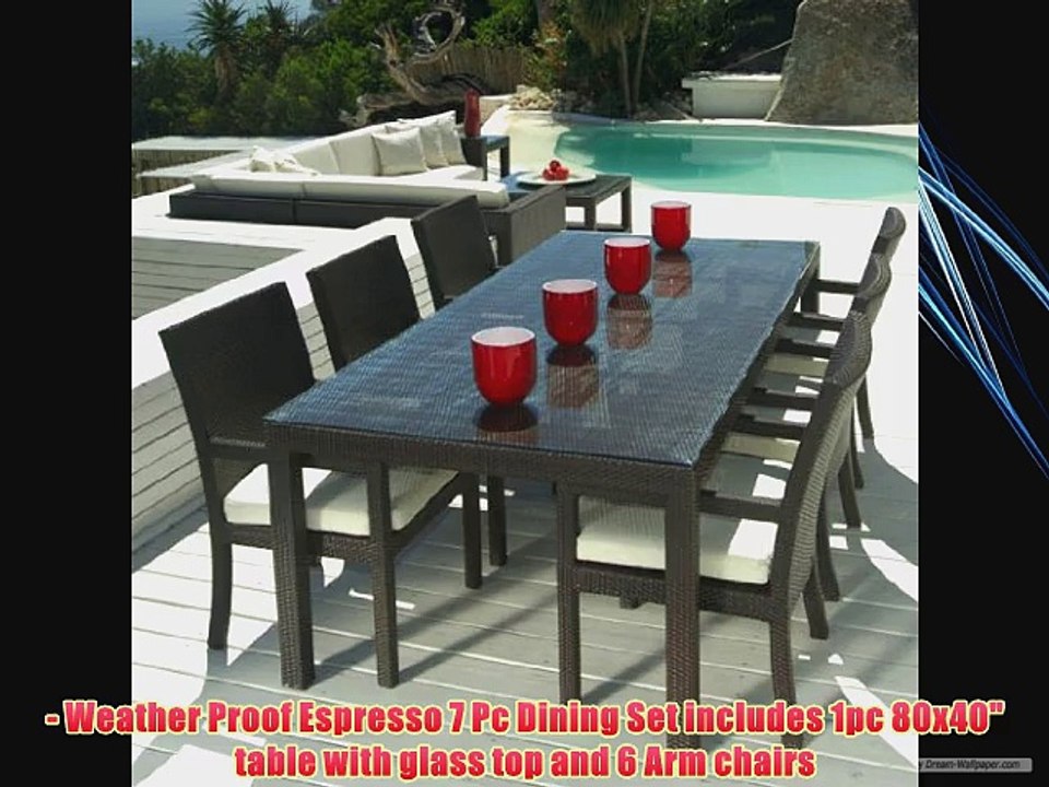 Outdoor Wicker Patio Furniture New Resin 7 Pc Dining Table Set with 6 Chairs