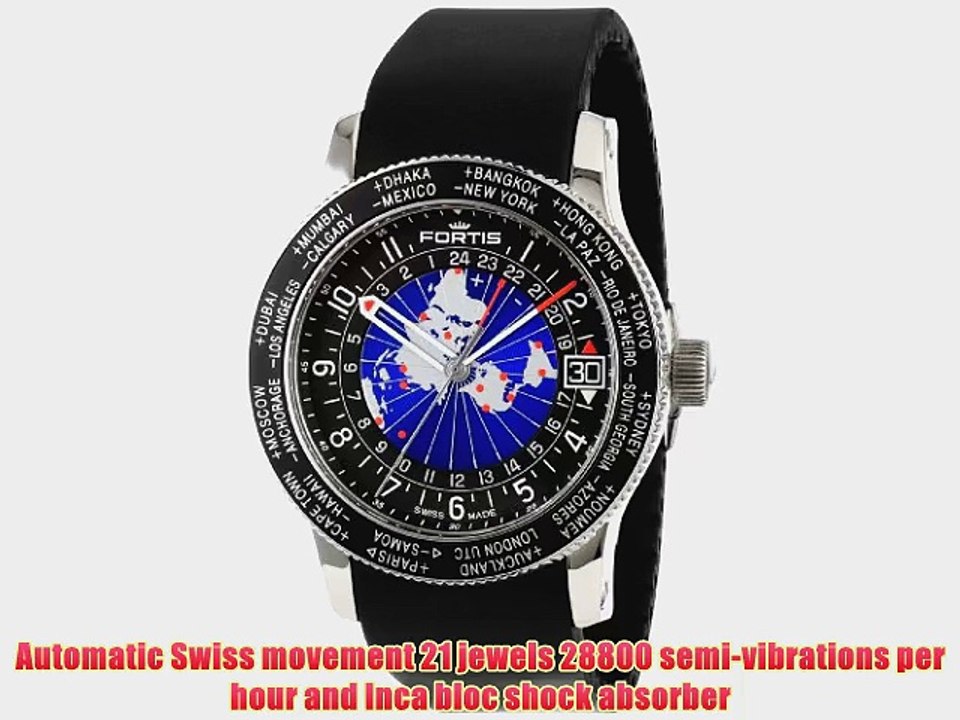 Fortis Men's 674.21.11 K B-47 Worldtimer GMT Swiss Automatic Bidirectional Bezel Black Silicone