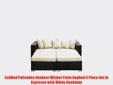 LexMod Palisades Outdoor Wicker Patio Daybed 4 Piece Set in Espresso with White Cushions