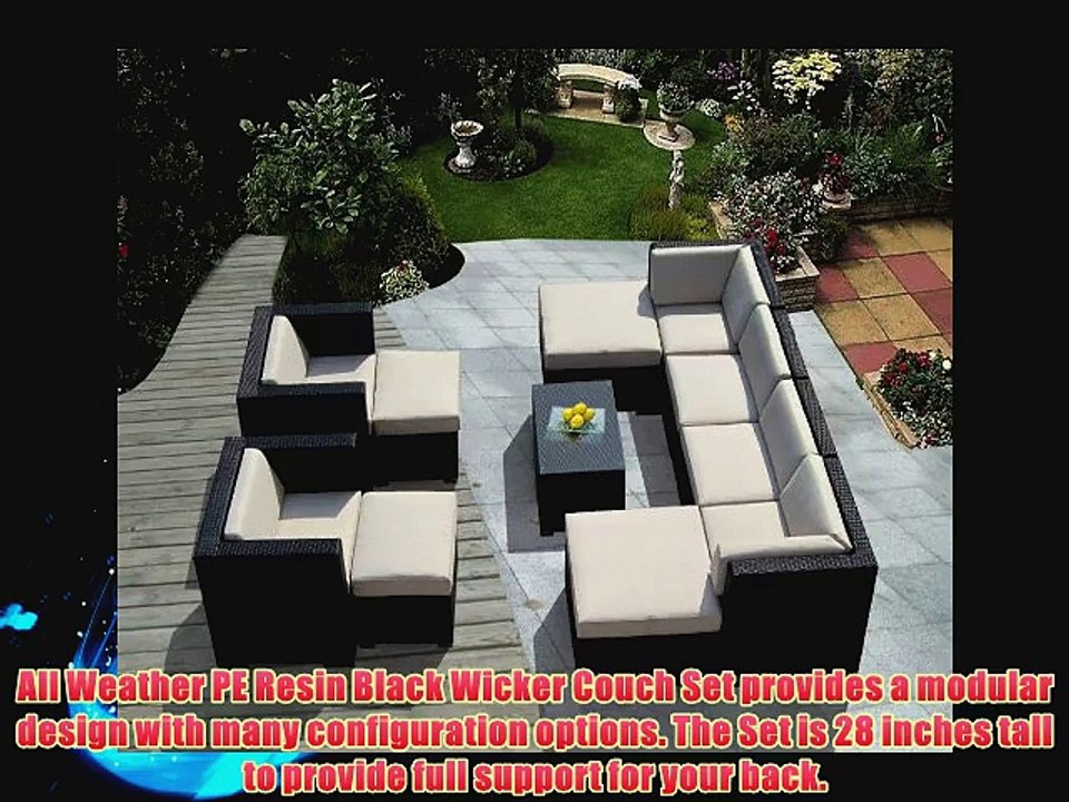 Genuine Ohana Outdoor Patio Sofa Wicker Sectional Furniture 11pc Couch Set (Beige Cushion)