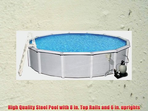Blue Wave Samoan 27-ft Round 52-in Deep 8-in Top Rail Metal Wall Swimming Pool Package