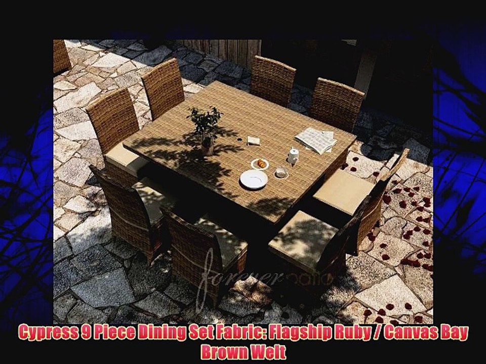 Cypress 9 Piece Dining Set Fabric: Flagship Ruby / Canvas Bay Brown Welt