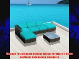 Luxxella Patio Modern Outdoor Wicker Furniture 6-Piece Sectional Sofa Gazebo Turquoise