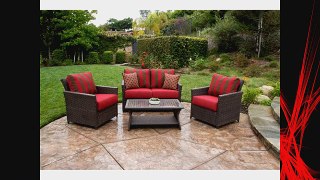 Deep Red Rushreed 4 Piece Patio Conversation Set Beautiful Outdoor Patio Set Seats 4