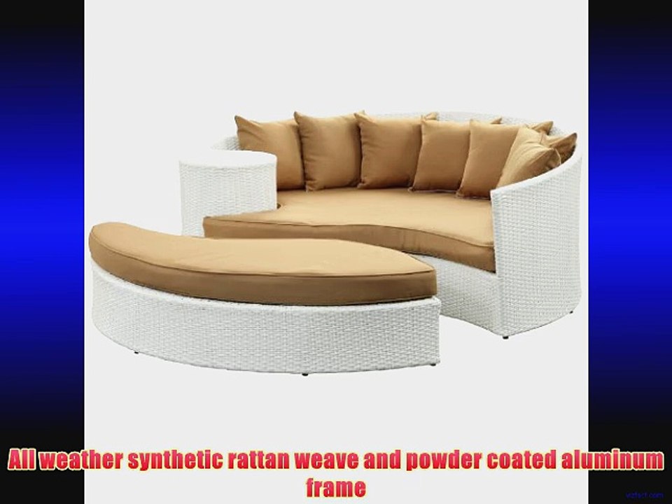 LexMod Taiji Outdoor Wicker Patio Daybed with Ottoman in White with Mocha Cushions
