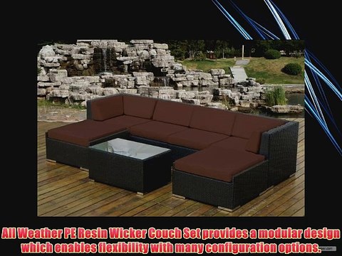 Genuine Ohana Outdoor Patio Wicker Furniture 7pc Sofa Set with Free Patio Cover